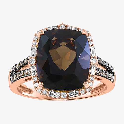 Effy Final Call Limited Quantities! Womens 1/3 Ct. T.w. Genuine Smoky Quartz 14k Rose Gold Halo Cocktail Ring In Brown