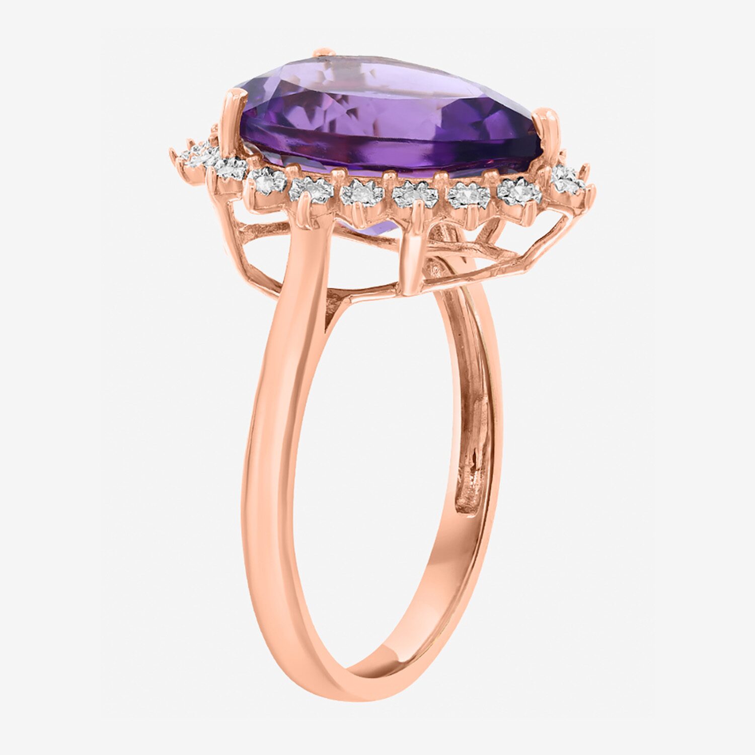 Effy Final Call Limited Quantities! Womens 1/10 CT. T.W. Genuine Purple Amethyst 14K Rose Gold Pear Halo Cocktail Ring