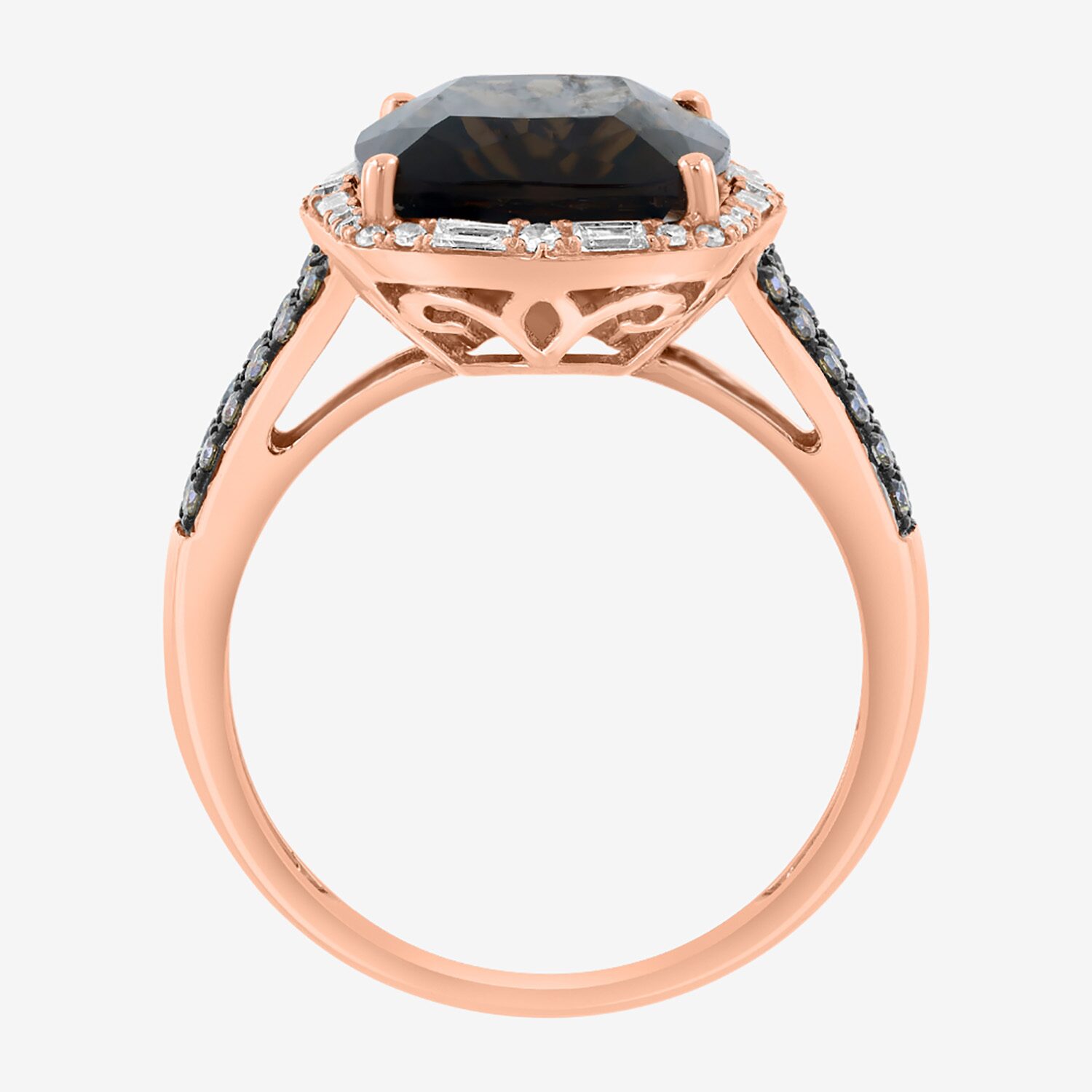 Effy Final Call Limited Quantities! Womens 1/3 CT. T.W. Genuine Smoky Quartz 14K Rose Gold Halo Cocktail Ring