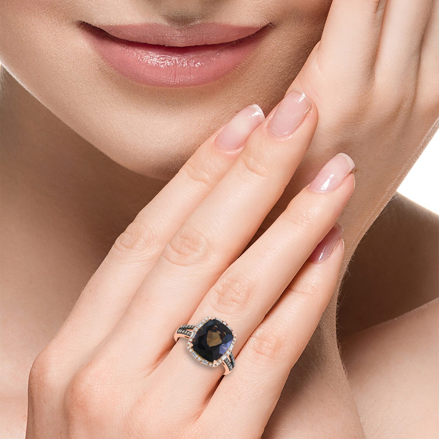 Effy Final Call Limited Quantities! Womens 1/3 CT. T.W. Genuine Smoky Quartz 14K Rose Gold Halo Cocktail Ring