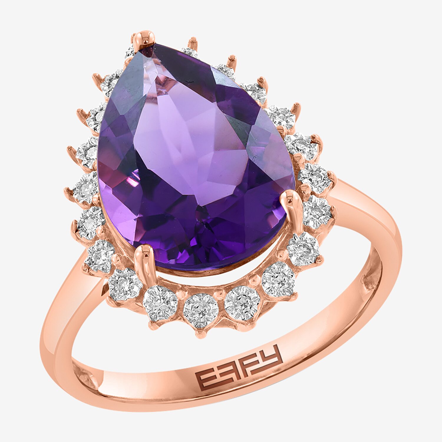 Effy Final Call Limited Quantities! Womens 1/10 CT. T.W. Genuine Purple Amethyst 14K Rose Gold Pear Halo Cocktail Ring