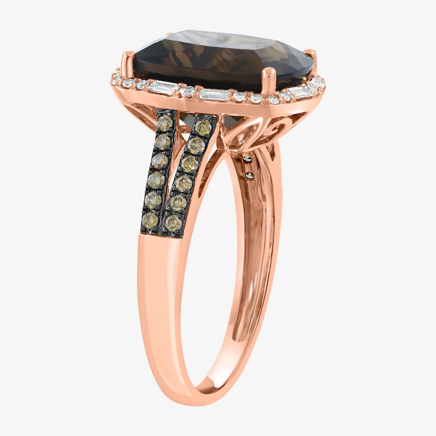 Effy Final Call Limited Quantities! Womens 1/3 CT. T.W. Genuine Smoky Quartz 14K Rose Gold Halo Cocktail Ring