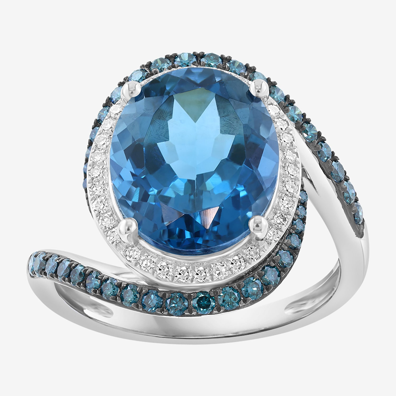 Effy Final Call Limited Quantities! Womens /8 CT. T.W. Genuine Blue Topaz 14K White Gold Oval Halo Cocktail Ring