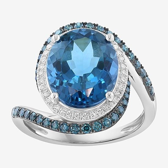 Effy Final Call Limited Quantities! Womens 3/8 CT. T.W. Genuine Blue Topaz 14K White Gold Oval Halo Cocktail Ring