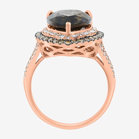 Effy Final Call Limited Quantities! Womens 3/4 CT. T.W. Genuine Smoky Quartz 14K Rose Gold Pear Halo Cocktail Ring