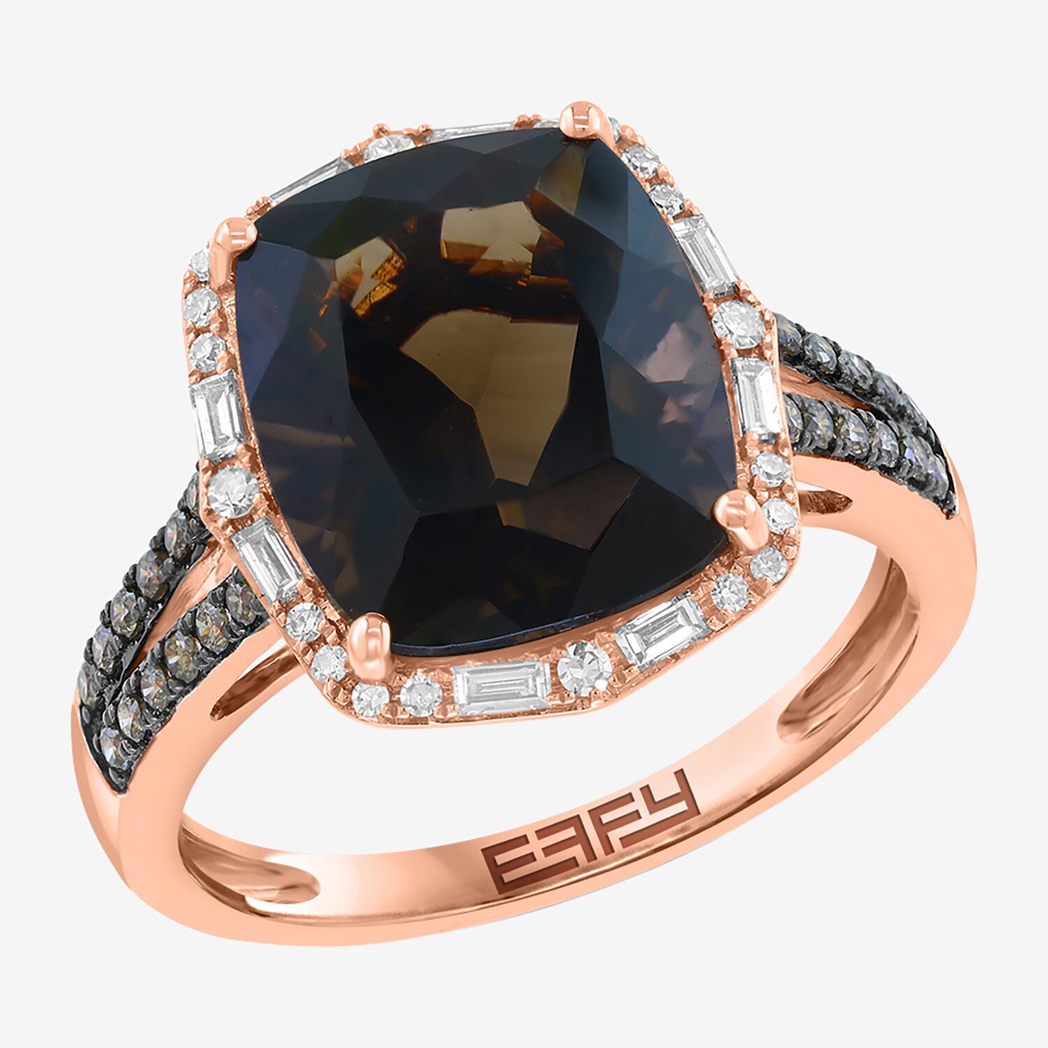 Effy Final Call Limited Quantities! Womens 1/3 CT. T.W. Genuine Smoky Quartz 14K Rose Gold Halo Cocktail Ring