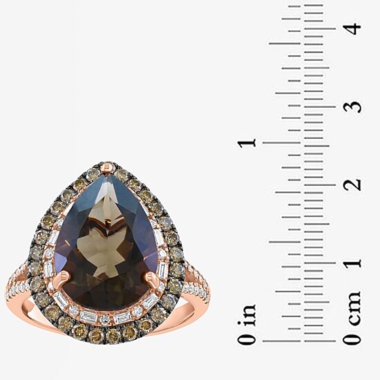 Effy Final Call Limited Quantities! Womens 3/4 CT. T.W. Genuine Smoky Quartz 14K Rose Gold Pear Halo Cocktail Ring