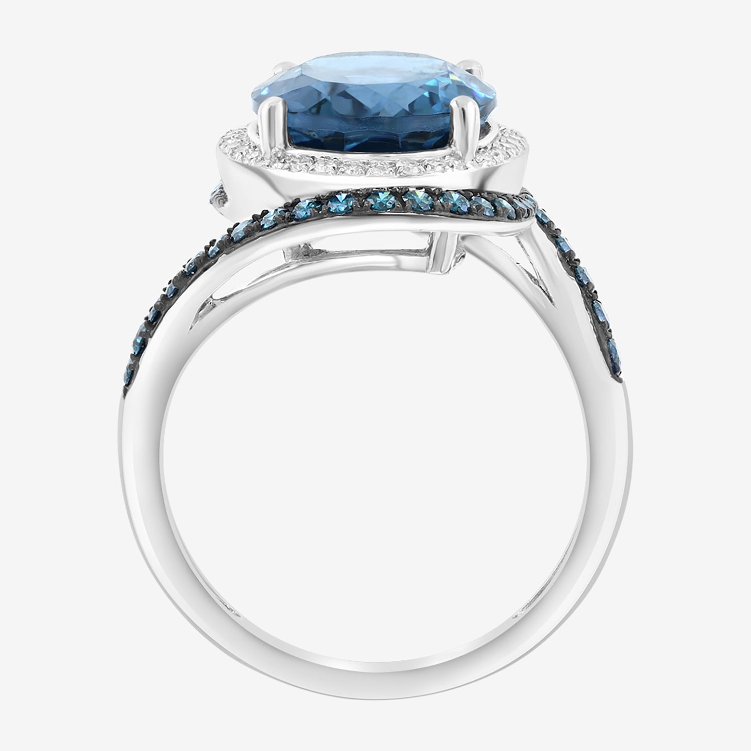 Effy Final Call Limited Quantities! Womens /8 CT. T.W. Genuine Blue Topaz 14K White Gold Oval Halo Cocktail Ring
