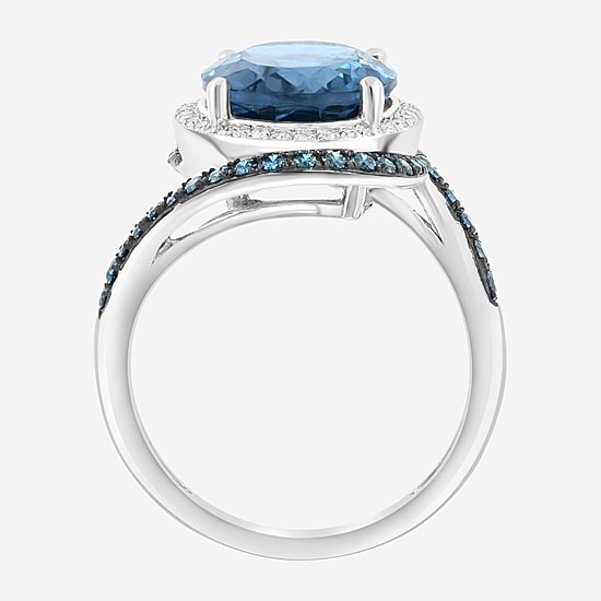 Effy Final Call Limited Quantities! Womens 3/8 CT. T.W. Genuine Blue Topaz 14K White Gold Oval Halo Cocktail Ring