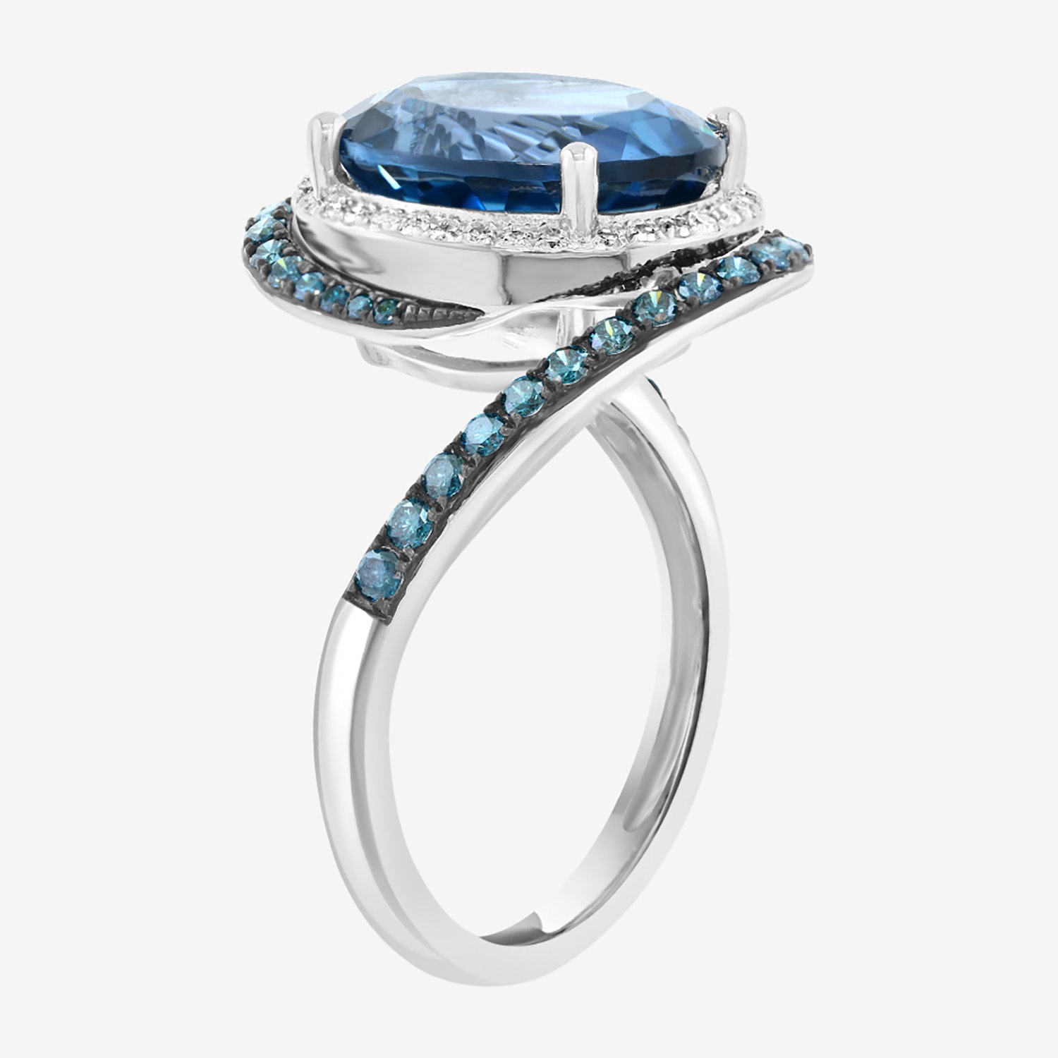 Effy Final Call Limited Quantities! Womens /8 CT. T.W. Genuine Blue Topaz 14K White Gold Oval Halo Cocktail Ring
