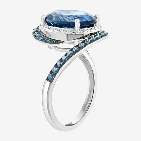 Effy Final Call Limited Quantities! Womens 3/8 CT. T.W. Genuine Blue Topaz 14K White Gold Oval Halo Cocktail Ring