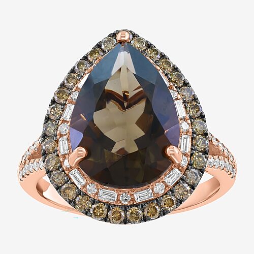 Effy Final Call Limited Quantities! Womens 3/4 Ct. T.w. Genuine Smoky Quartz 14k Rose Gold Pear Halo Cocktail Ring In Brown