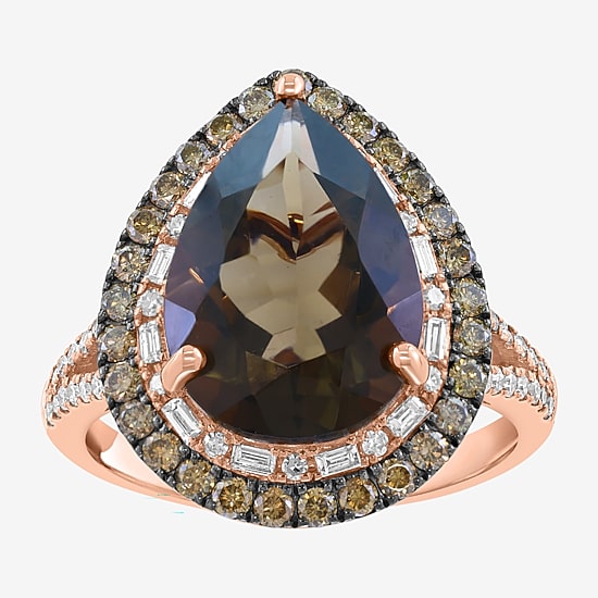 Effy Final Call Limited Quantities! Womens 3/4 CT. T.W. Genuine Smoky Quartz 14K Rose Gold Pear Halo Cocktail Ring