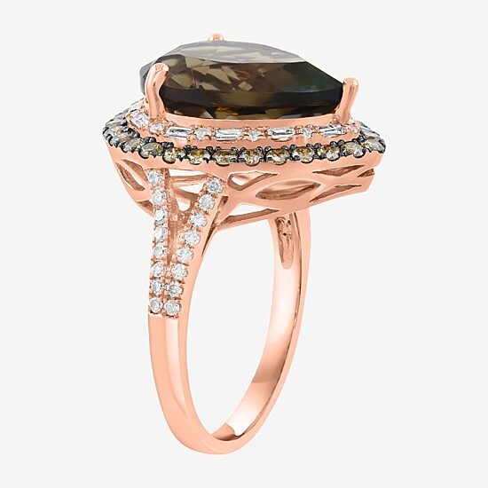 Effy Final Call Limited Quantities! Womens 3/4 CT. T.W. Genuine Smoky Quartz 14K Rose Gold Pear Halo Cocktail Ring