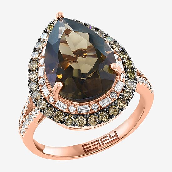 Effy Final Call Limited Quantities! Womens 3/4 CT. T.W. Genuine Smoky Quartz 14K Rose Gold Pear Halo Cocktail Ring