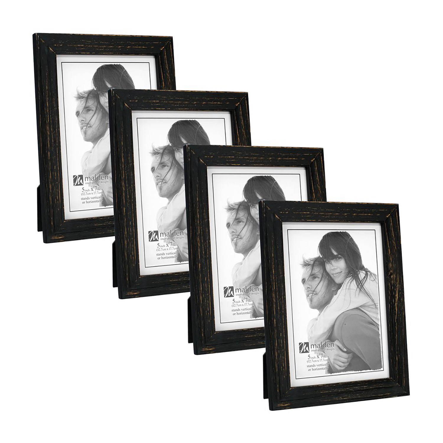 Malden 5x7 Rough Black Linear 4-pc. Picture Frame Set