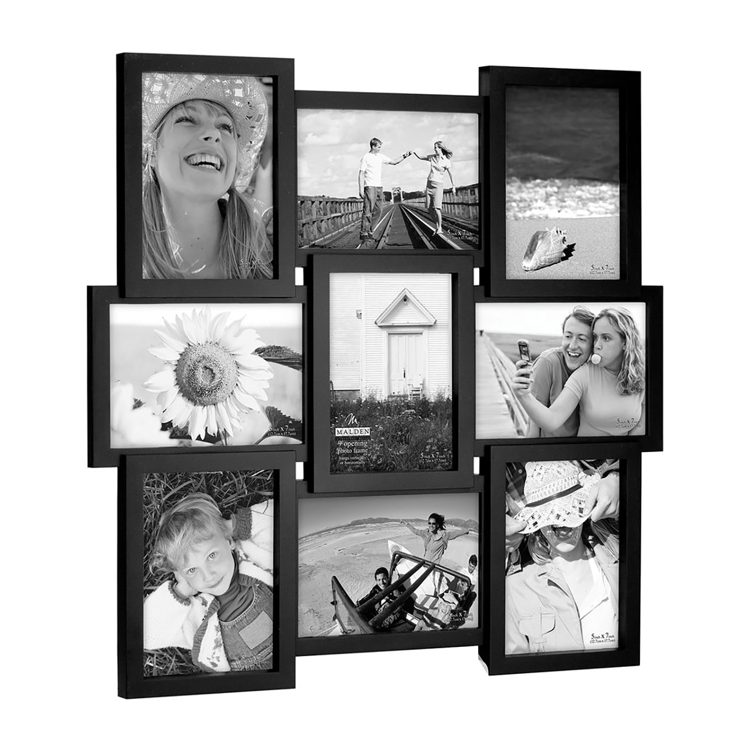 Malden 9-Op 5x7 Black Puzzle 9-Opening Collage Frame