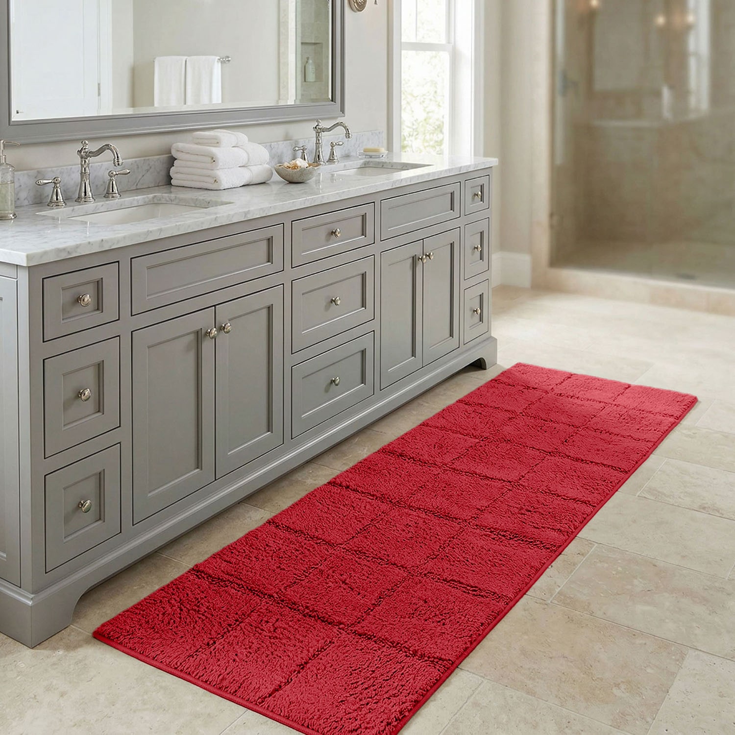 SUPERIOR® Luxury Comfort Checkered Cotton Washable 24 X 60 Bath Runner