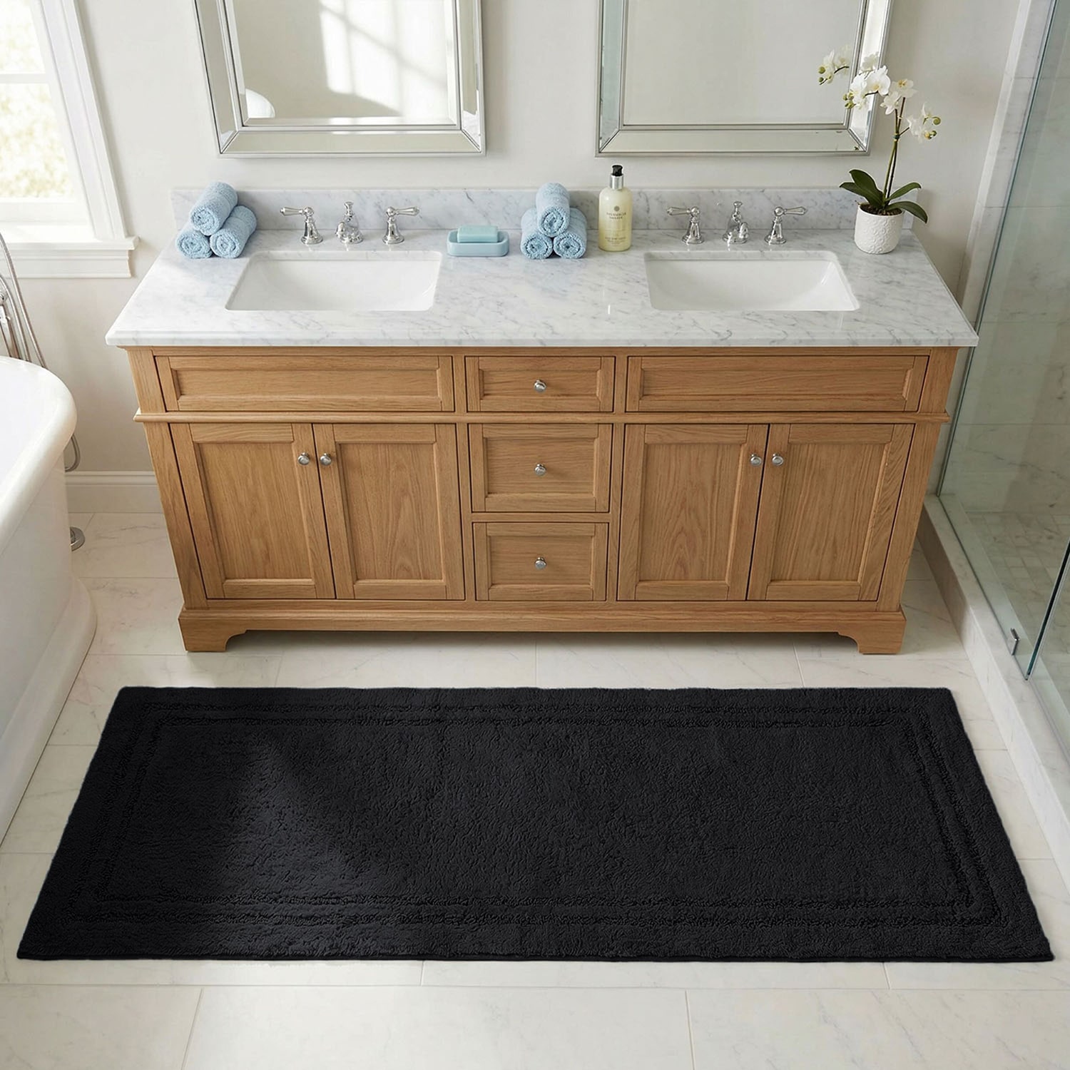 SUPERIOR® Plush Framed Border Cotton Washable 24 X 60 Bath Runner
