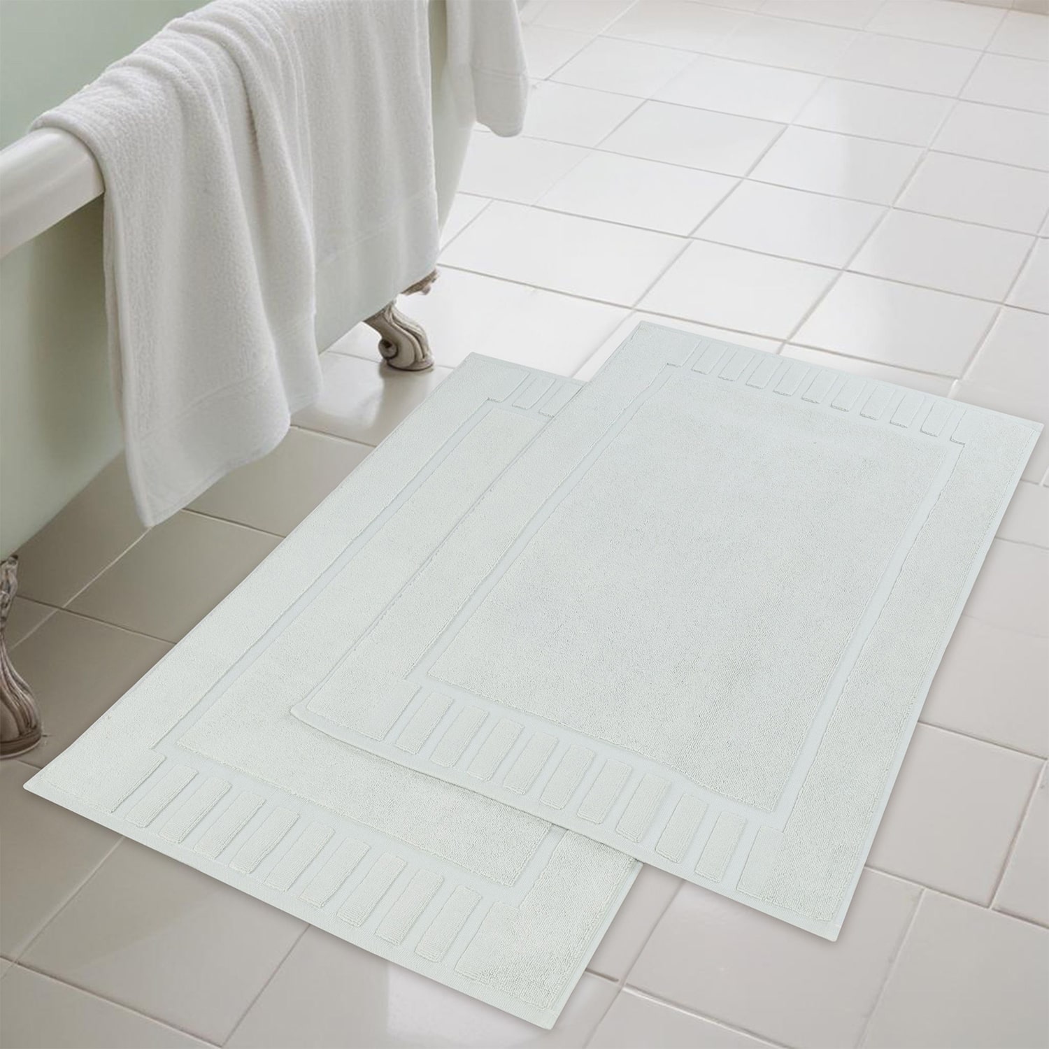 Superior Leo Cotton Absorbent Quick Dry Geometric Border 2-Piece Bath Mat Set