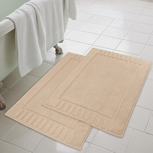 Superior Modern Cotton Heavy Thickness Geometric Border 2-pc. Bath Rug Set In Beige