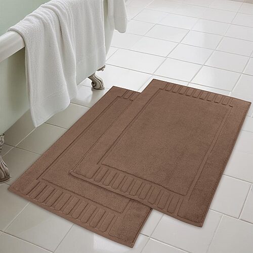 Superior Modern Cotton Heavy Thickness Geometric Border 2-pc. Bath Rug Set In Brown