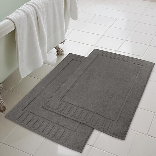 Superior Modern Cotton Heavy Thickness Geometric Border 2-pc. Bath Rug Set In Gray