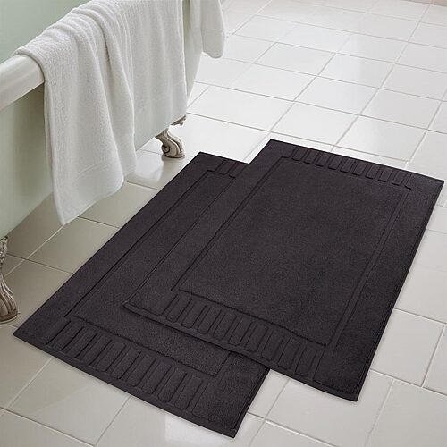 Superior Modern Cotton Heavy Thickness Geometric Border 2-pc. Bath Rug Set In Black