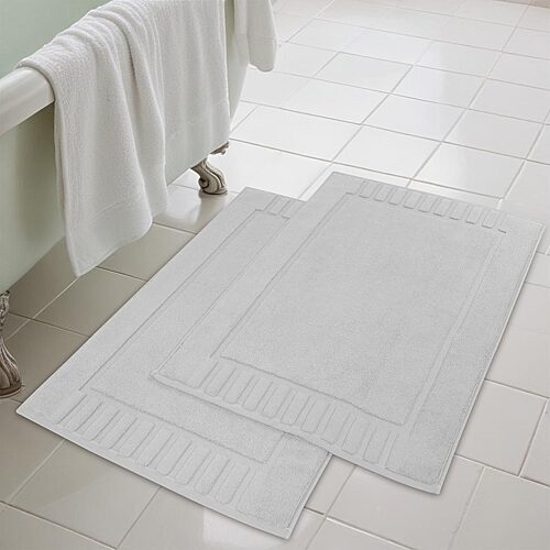 Superior Modern Cotton Heavy Thickness Geometric Border 2-pc. Bath Rug Set In Silver
