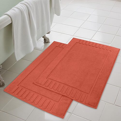Superior Modern Cotton Heavy Thickness Geometric Border 2-pc. Bath Rug Set In Pink