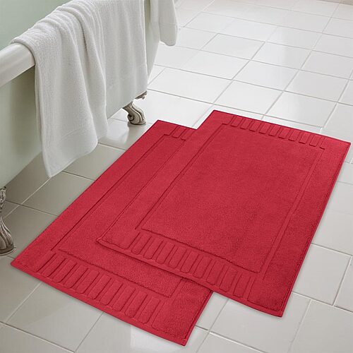 Superior Leo Cotton Absorbent Quick Dry Geometric Border 2-Piece Bath Mat Set, One Size, Red