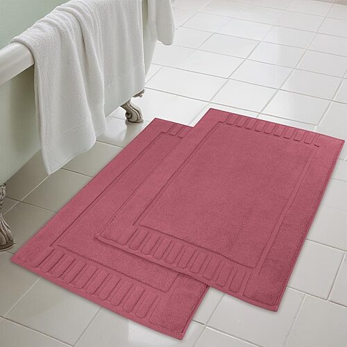 Superior Modern Cotton Heavy Thickness Geometric Border 2-pc. Bath Rug Set In Red