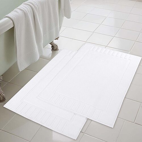 Superior Modern Cotton Heavy Thickness Geometric Border 2-pc. Bath Rug Set In White