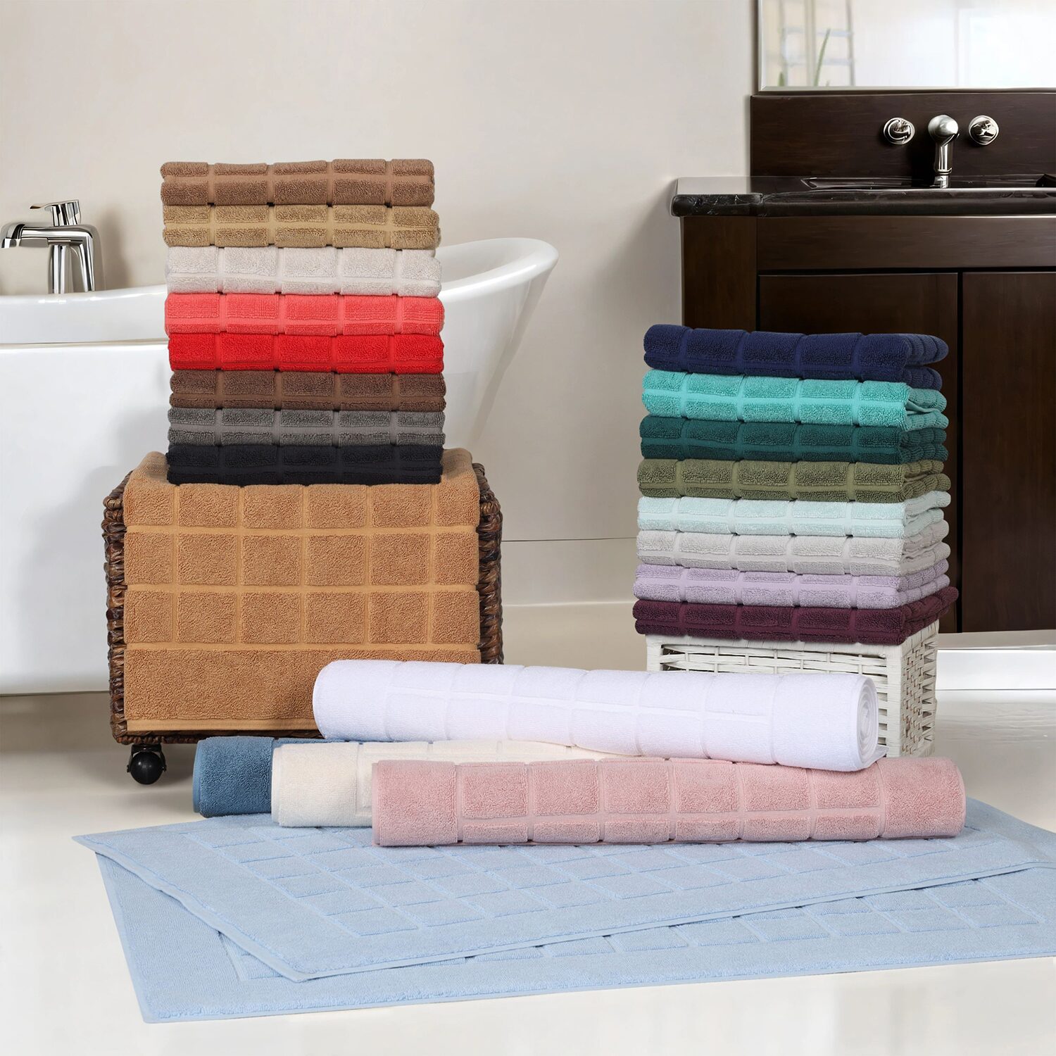 SUPERIOR® Cotton 2-Ply Thickness Solid Checkered 2-pc. Bath Rug Set