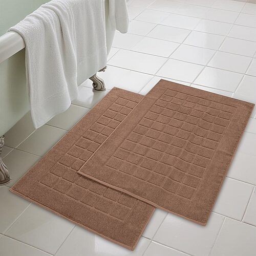 Superior Cotton 2-ply Thickness Solid Checkered 2-pc. Bath Rug Set In Brown