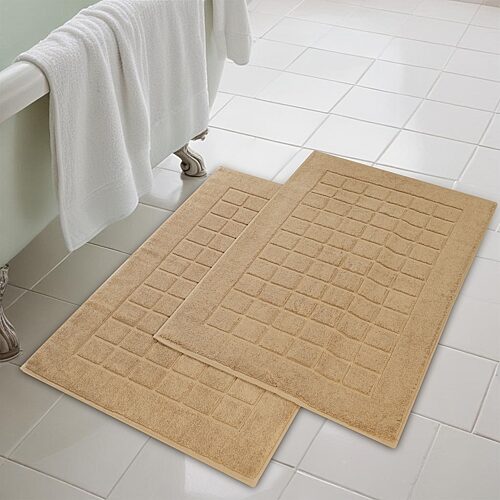 Superior Cotton 2-ply Thickness Solid Checkered 2-pc. Bath Rug Set In Beige