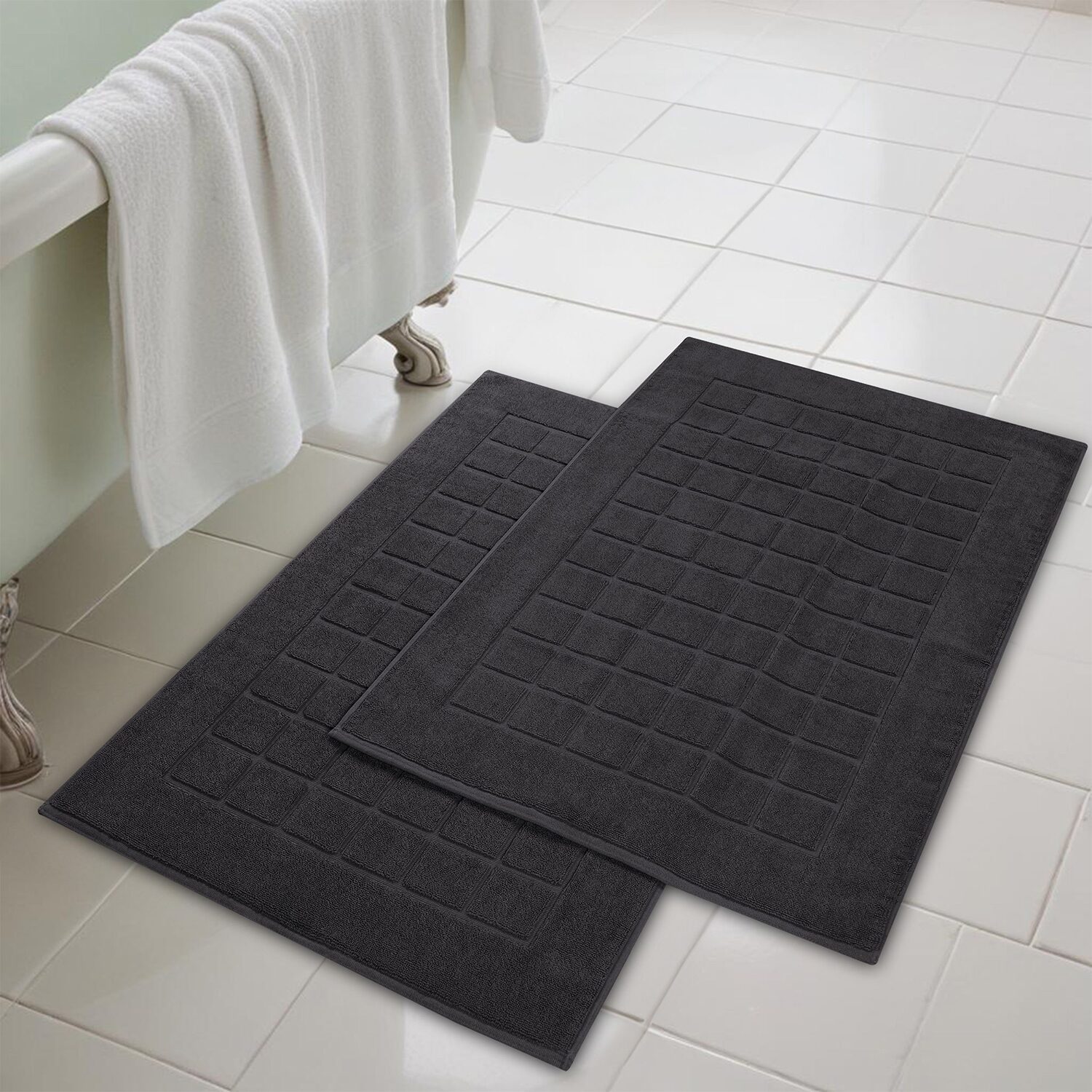 SUPERIOR® Cotton 2-Ply Thickness Solid Checkered 2-pc. Bath Rug Set