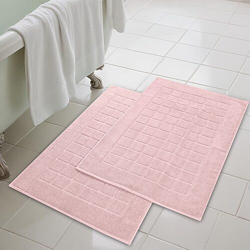 Superior Cotton 2-ply Thickness Solid Checkered 2-pc. Bath Rug Set In Pink