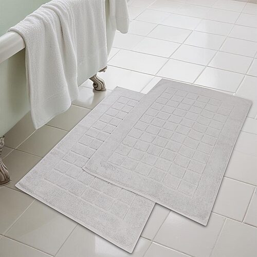 Superior Cotton 2-ply Thickness Solid Checkered 2-pc. Bath Rug Set In Silver