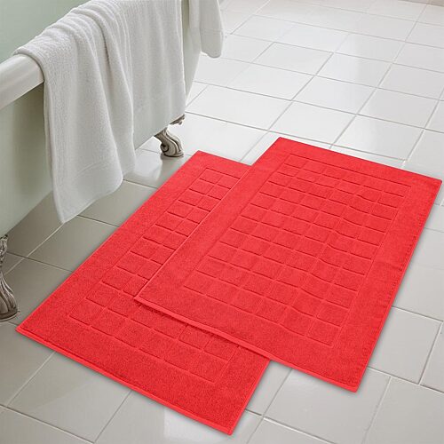 Superior Cotton 2-ply Thickness Solid Checkered 2-pc. Bath Rug Set In Red