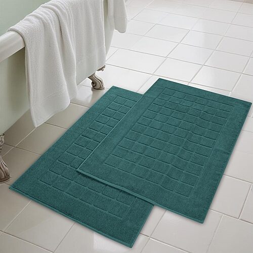 Superior Cotton 2-ply Thickness Solid Checkered 2-pc. Bath Rug Set In Blue