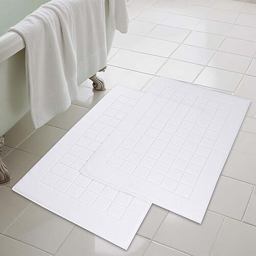 Superior Cotton 2-ply Thickness Solid Checkered 2-pc. Bath Rug Set In White