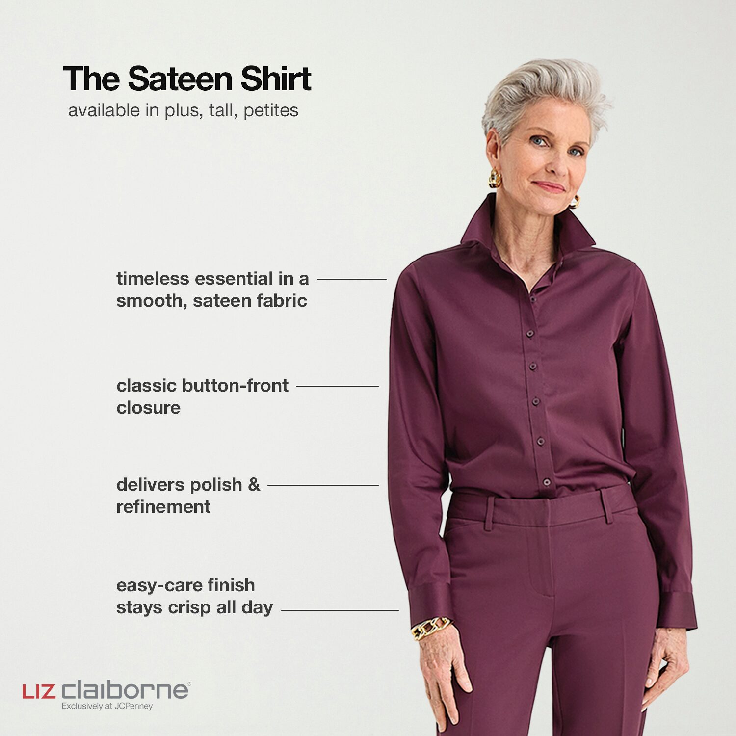 Liz Claiborne Womens Cuffed Long Sleeve Regular Fit Wrinkle Free Button-Down Shirt