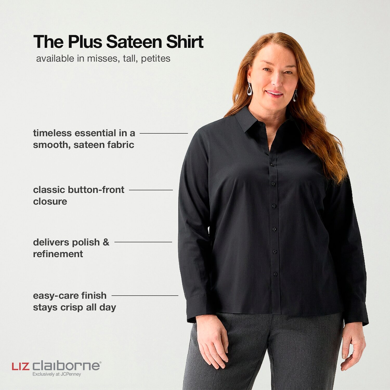 Liz Claiborne Womens Plus Cuffed Long Sleeve Regular Fit Wrinkle Free Button-Down Shirt