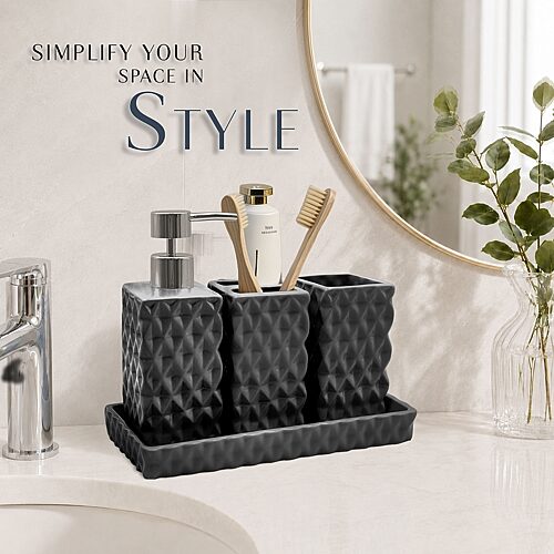 Home Weavers Inc Ashford Ceramic 4-pc. Bath Accessory Sets In Black