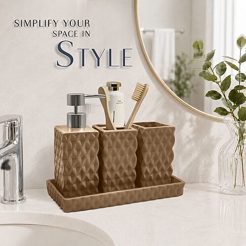 Home Weavers Inc Ashford Ceramic 4-pc. Bath Accessory Sets In Brown