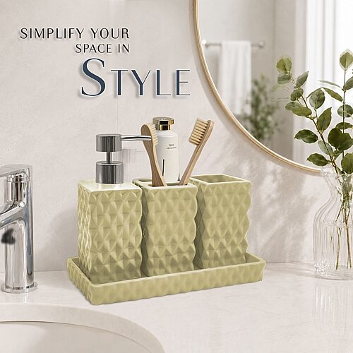 Home Weavers Inc Ashford Ceramic 4-pc. Bath Accessory Sets In Green