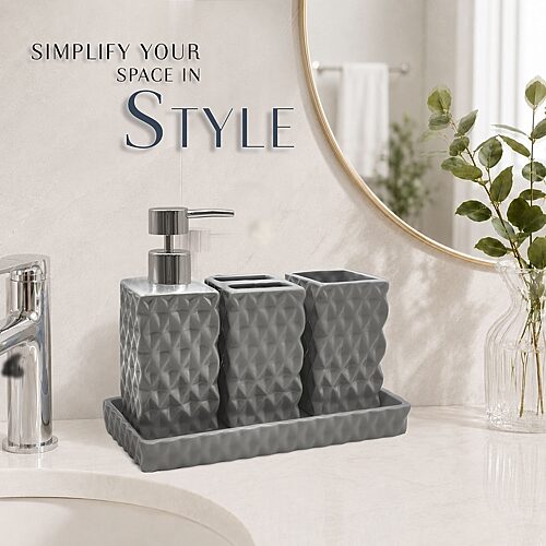 Home Weavers Inc Ashford Ceramic 4-pc. Bath Accessory Sets In Gray