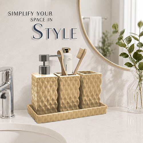 Home Weavers Inc Ashford Ceramic 4-pc. Bath Accessory Sets In Beige