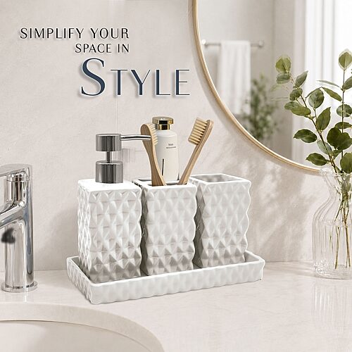 Home Weavers Inc Ashford Ceramic 4-pc. Bath Accessory Sets In White